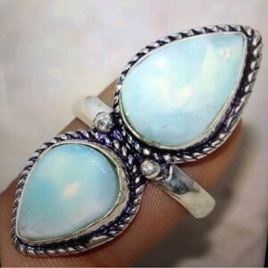 Larimar Stamped 925 Sterling Silver Ring